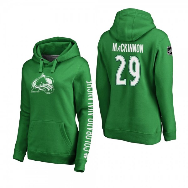 Women's Avalanche Nathan MacKinnon #29 St. Patrick's Day Green Pullover Hoodie