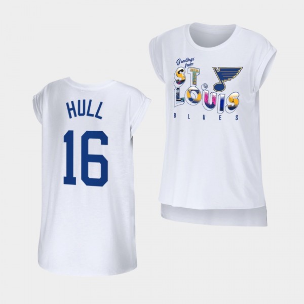 Brett Hull #16 St. Louis Blues T-Shirt Women WEAR by Erin Andrews Greetings From Sleeveless White Tee