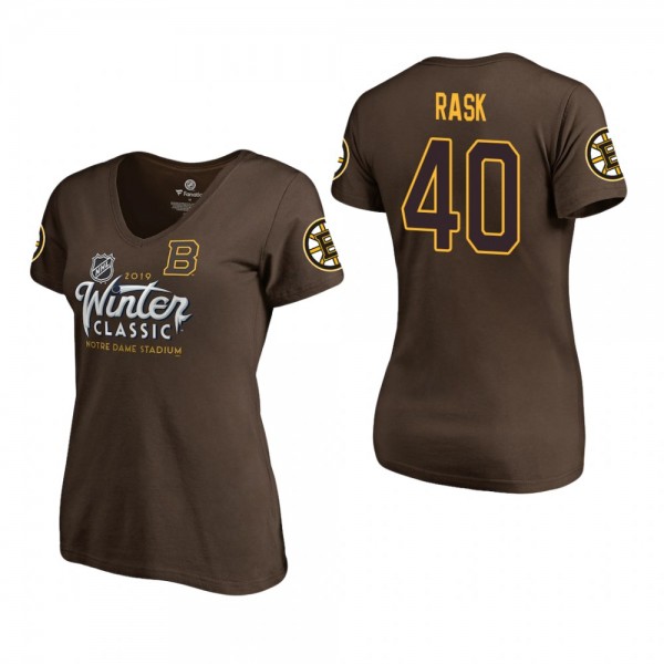 Women's Boston Bruins Tuukka Rask #40 2019 Winter Classic Brown Player Ice Bad T-Shirt