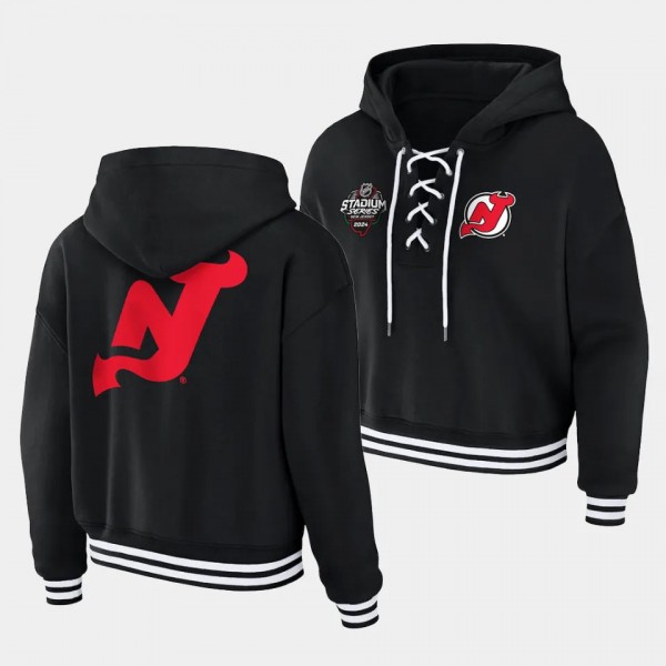 New Jersey Devils Black 2024 NHL Stadium Series Women Lace-Up Pullover WEAR by Erin Andrews Hoodie