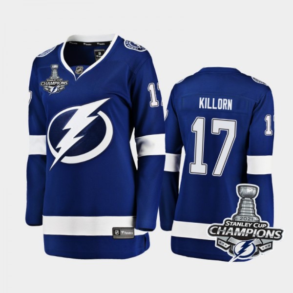Women Tampa Bay Lightning Alex Killorn #17 2021 Stanley Cup Champions Home Jersey - Blue