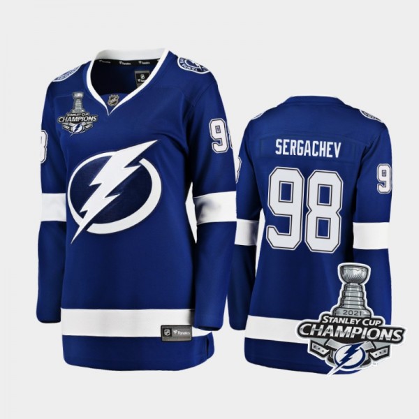 Women Tampa Bay Lightning Mikhail Sergachev #98 2021 Stanley Cup Champions Home Jersey - Blue