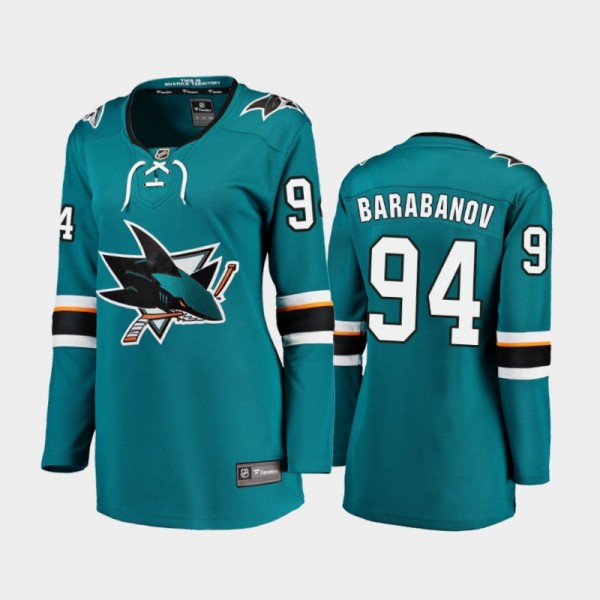 2021 Women San Jose Sharks Alexander Barabanov #94 Home Jersey - Teal