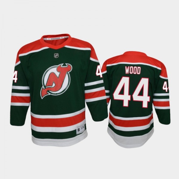 Youth New Jersey Devils Miles Wood #44 Reverse Retro 2020-21 Special Edition Replica Green Jersey