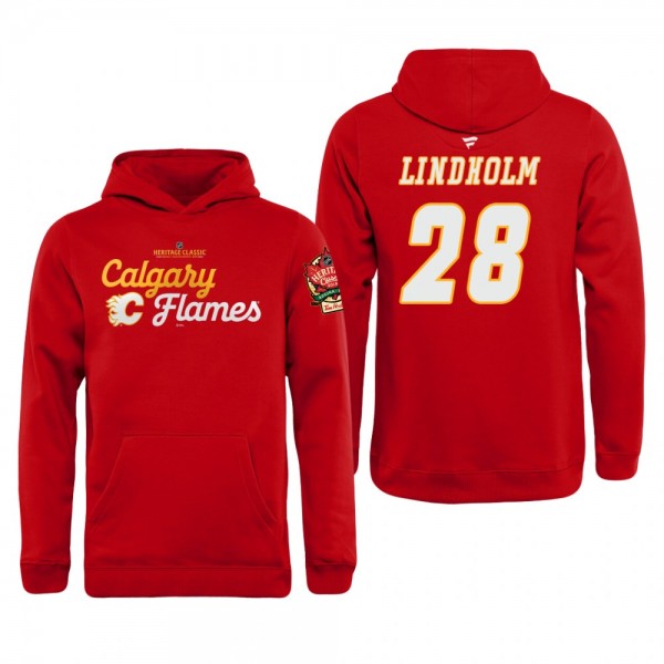 Flames Elias Lindholm Red 2019 Heritage Classic Mosaic Pullover Youth Hoodie
