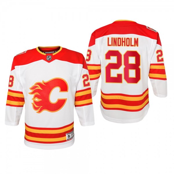 Youth Calgary Flames Elias Lindholm #28 2019 Heritage Classic Premier White Jersey