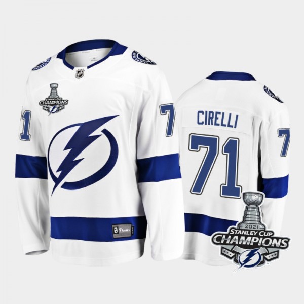 Youth Tampa Bay Lightning Anthony Cirelli #71 2021 Stanley Cup Champions Away White Jersey