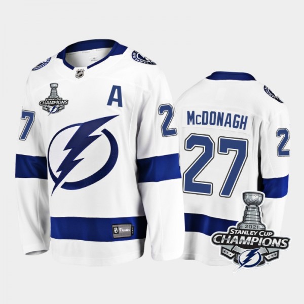 Youth Tampa Bay Lightning Ryan McDonagh #27 2021 Stanley Cup Champions Away White Jersey