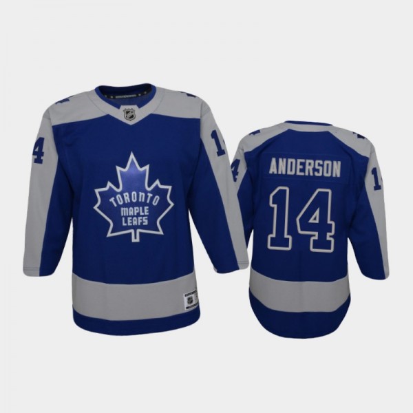 Youth Toronto Maple Leafs Joey Anderson #14 Reverse Retro 2020-21 Replica Blue Jersey