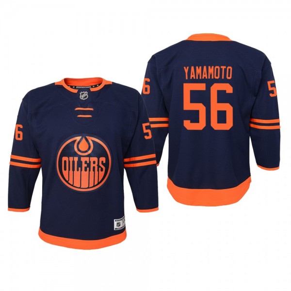 Youth Edmonton Oilers Kailer Yamamoto #56 Alternate Premier Navy Jersey